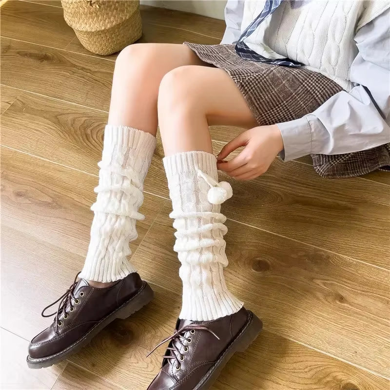 Lolita Long Socks Women Leg Warmers Knitted Warm Foot Cover White Arm Warmer Ladies Autumn Winter Crochet Socks Boot Cuffs