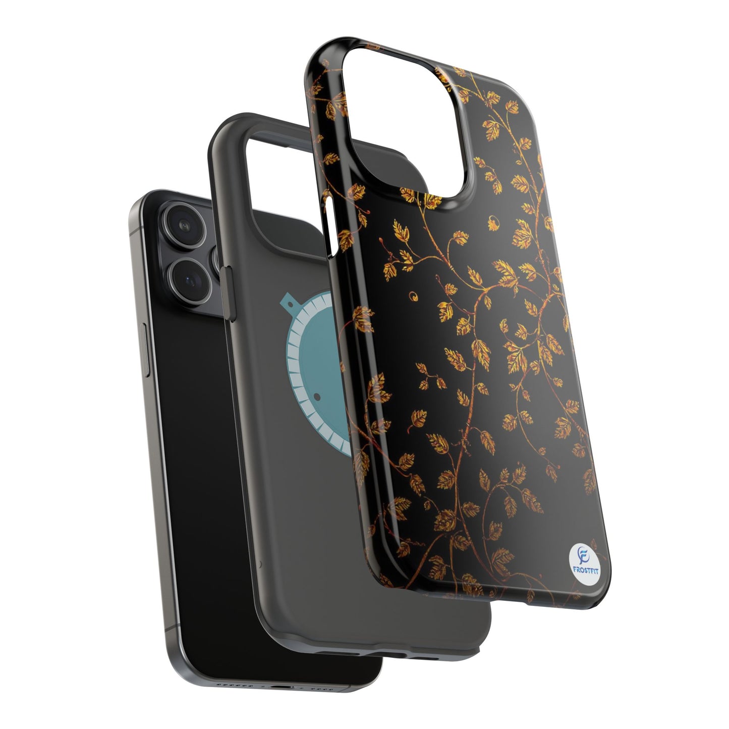 Elegant Floral Magnetic Tough Case for Phone - Stylish Gold Leaf Design