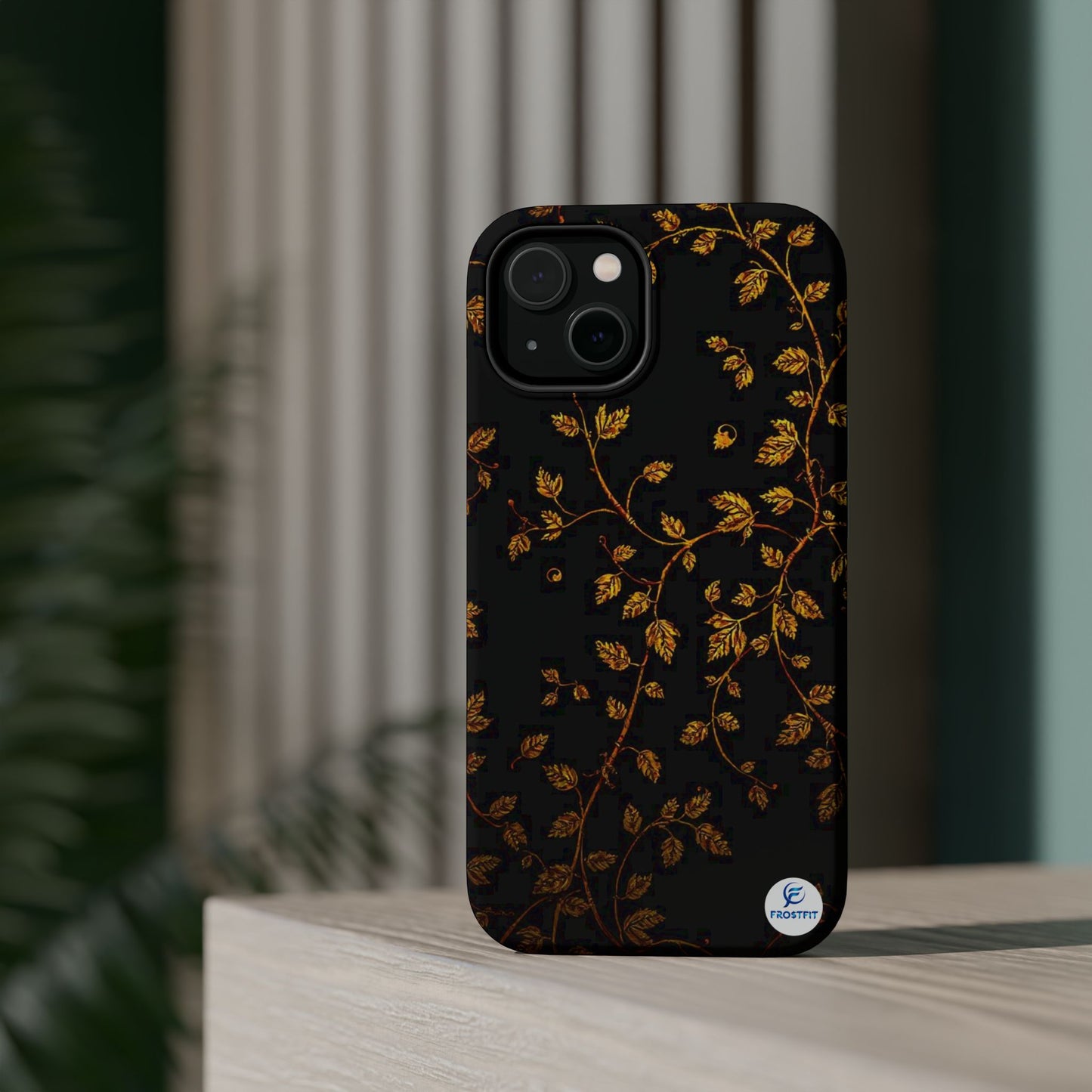 Elegant Floral Magnetic Tough Case for Phone - Stylish Gold Leaf Design