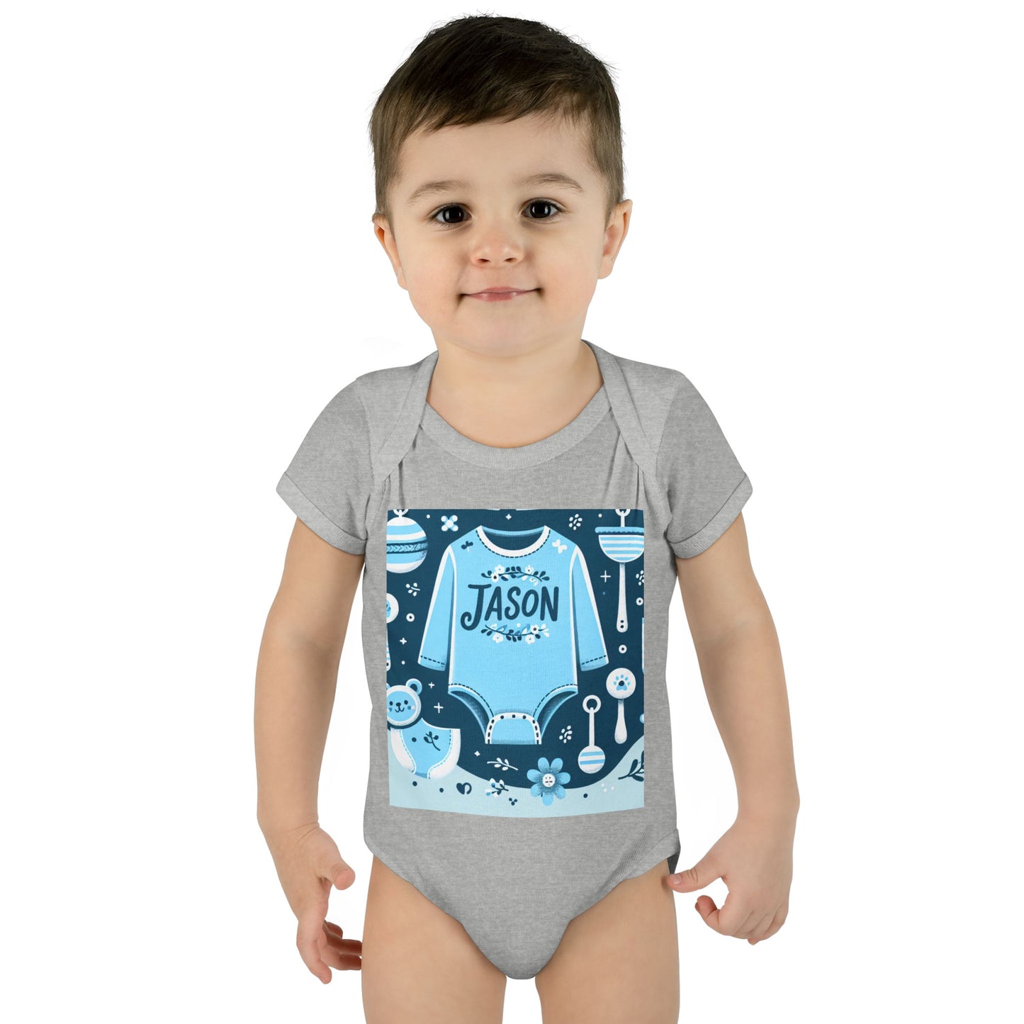 Personalized Blue Floral Infant Bodysuit - Custom Name "JASON"