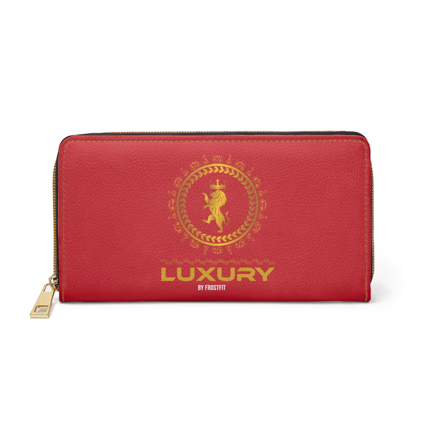 Luxury Red Zipper Wallet with Gold Accents