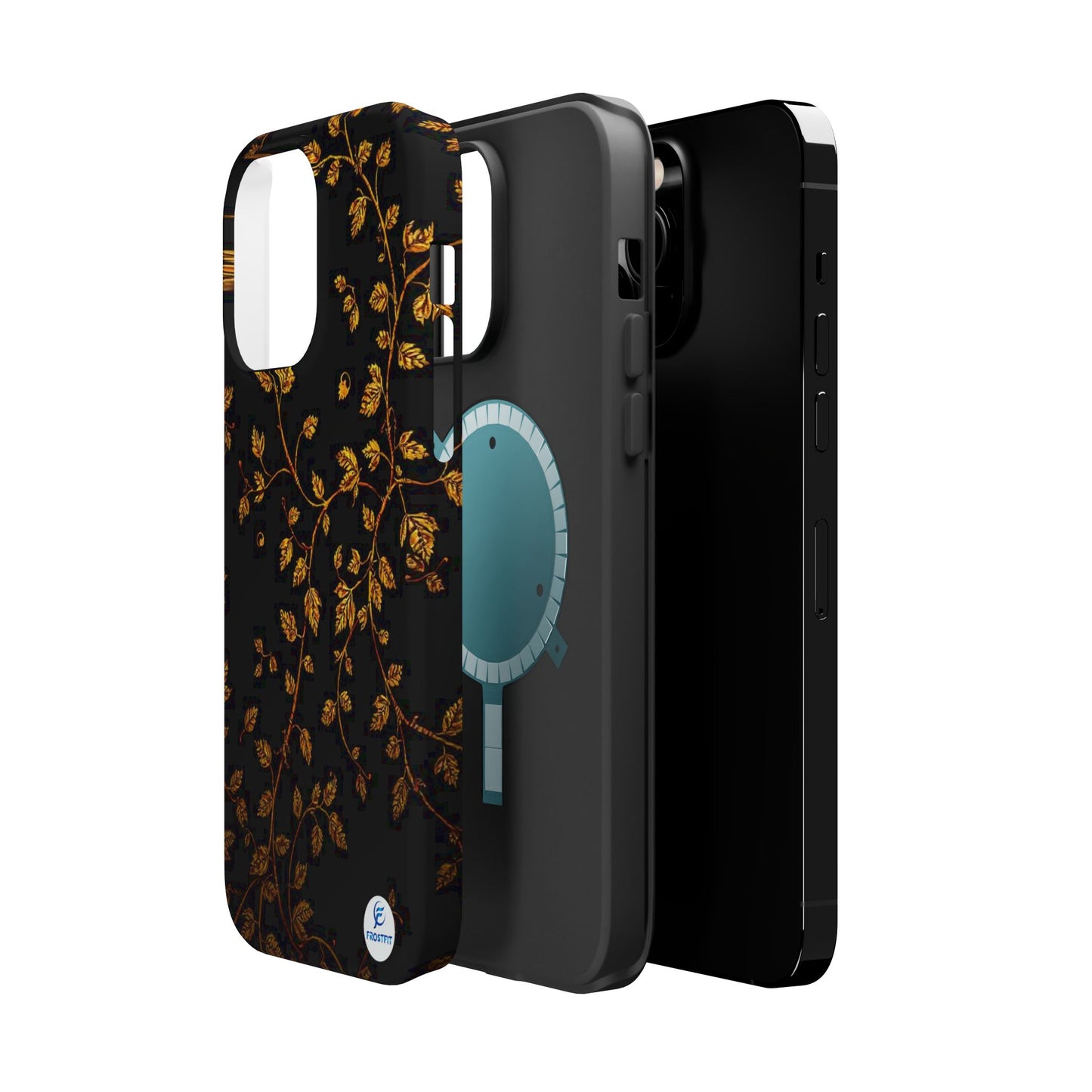 Elegant Floral Magnetic Tough Case for Phone - Stylish Gold Leaf Design