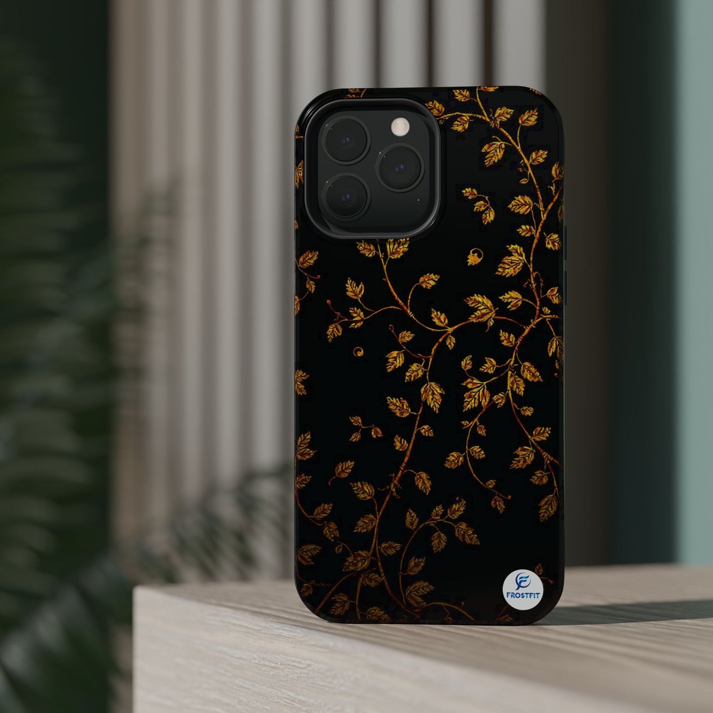 Elegant Floral Magnetic Tough Case for Phone - Stylish Gold Leaf Design