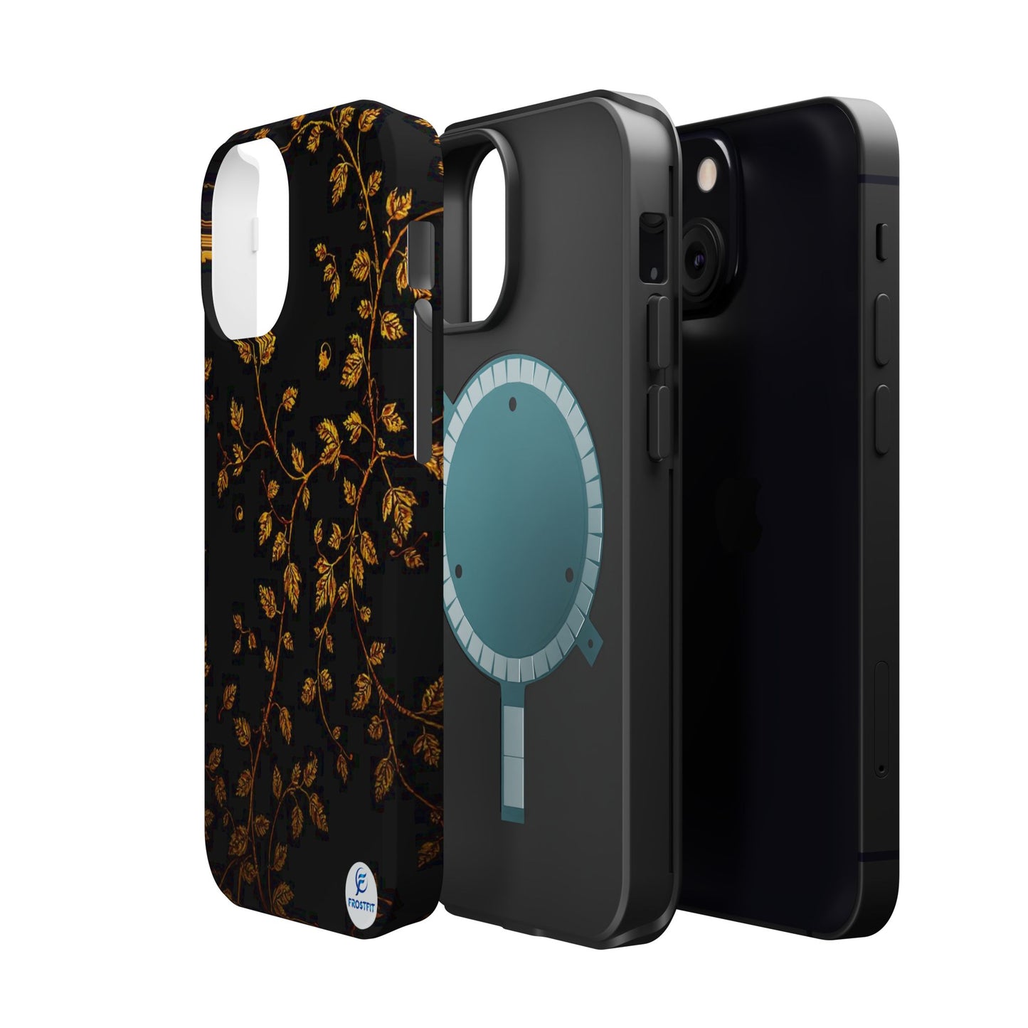 Elegant Floral Magnetic Tough Case for Phone - Stylish Gold Leaf Design