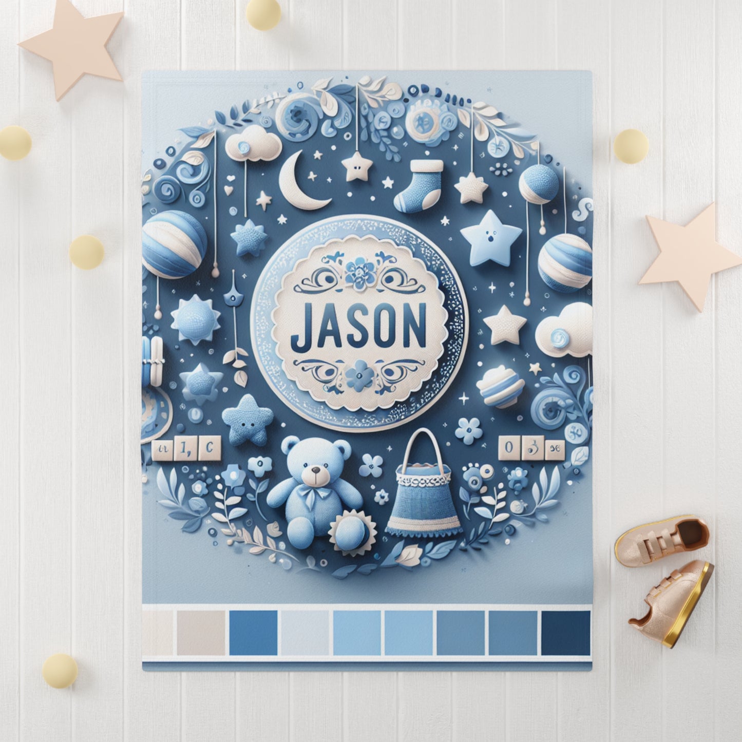 Personalized Soft Fleece Baby Blanket - Celestial Design with Name 'JASON'