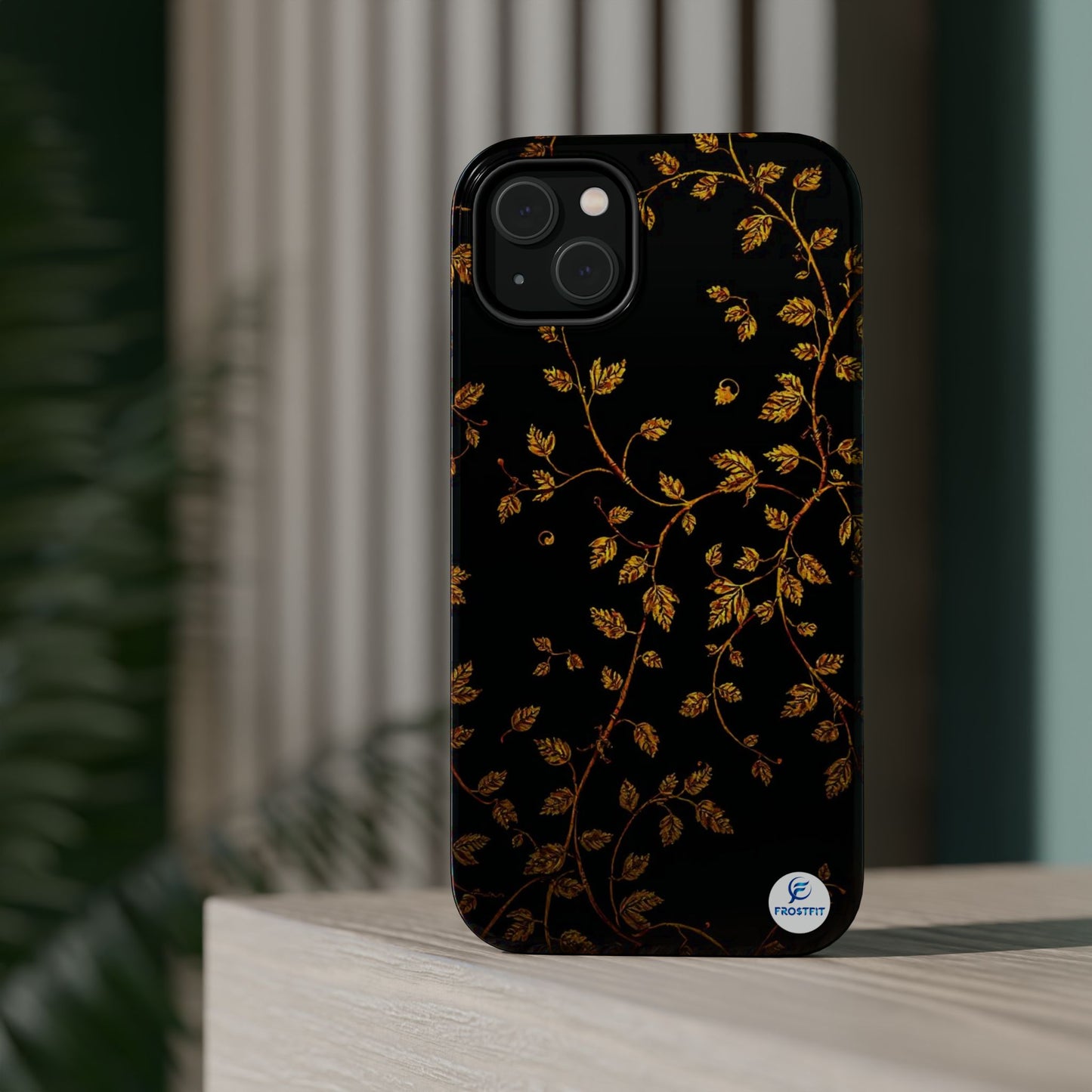 Elegant Floral Magnetic Tough Case for Phone - Stylish Gold Leaf Design