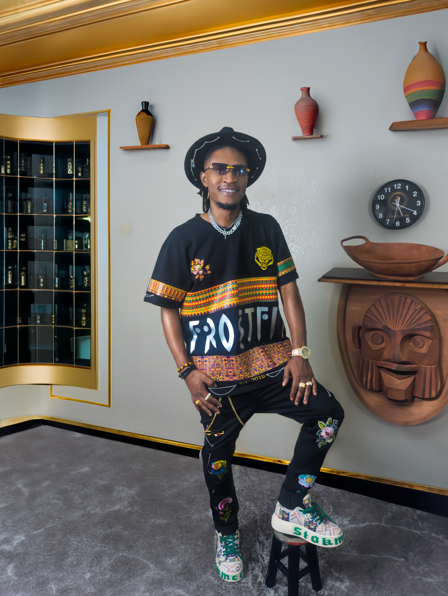 African Heritage-Inspired Vinyl Print T-Shirt