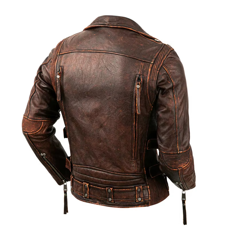 Motorcycle Leather Jacket Men Moto Riding Leather Jacket Mens Clothing Biker Coat Genuine Natural Calfskin Clothes Mens Jackets