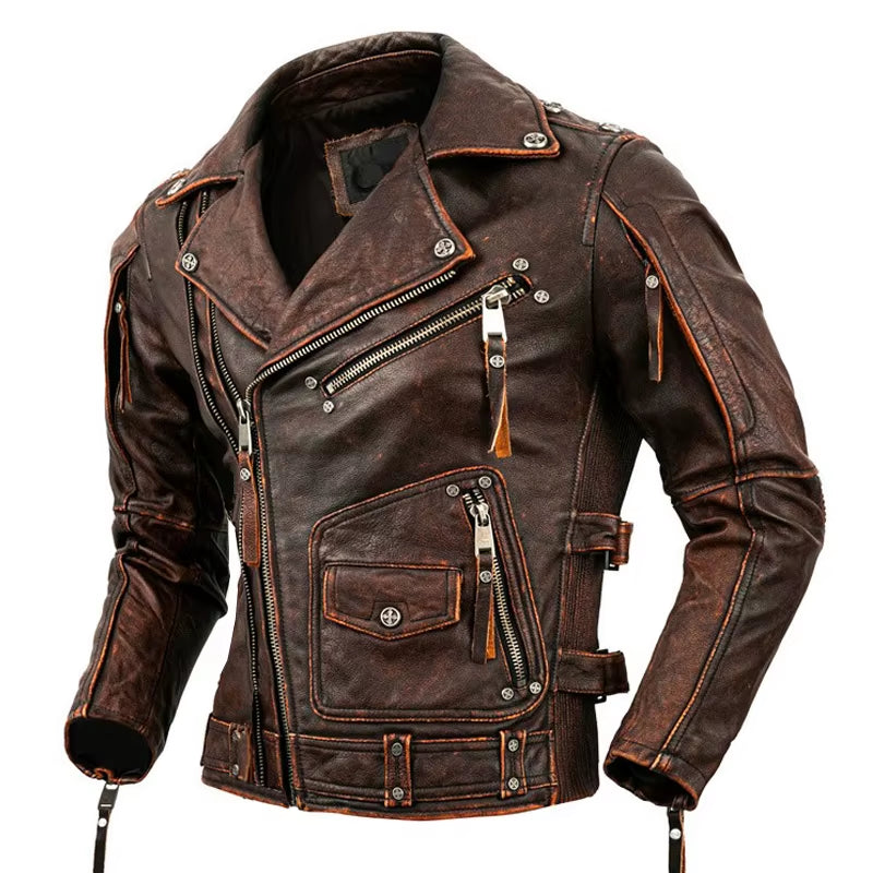 Motorcycle Leather Jacket Men Moto Riding Leather Jacket Mens Clothing Biker Coat Genuine Natural Calfskin Clothes Mens Jackets